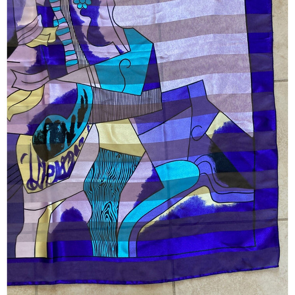 Vintage Cubism Cubist Purple Art Scarf Picasso? Face Print Abstract 40" Square - Picture 3 of 9